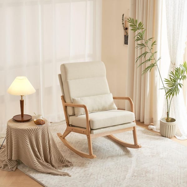 Beige Linen Rocker Armchair
