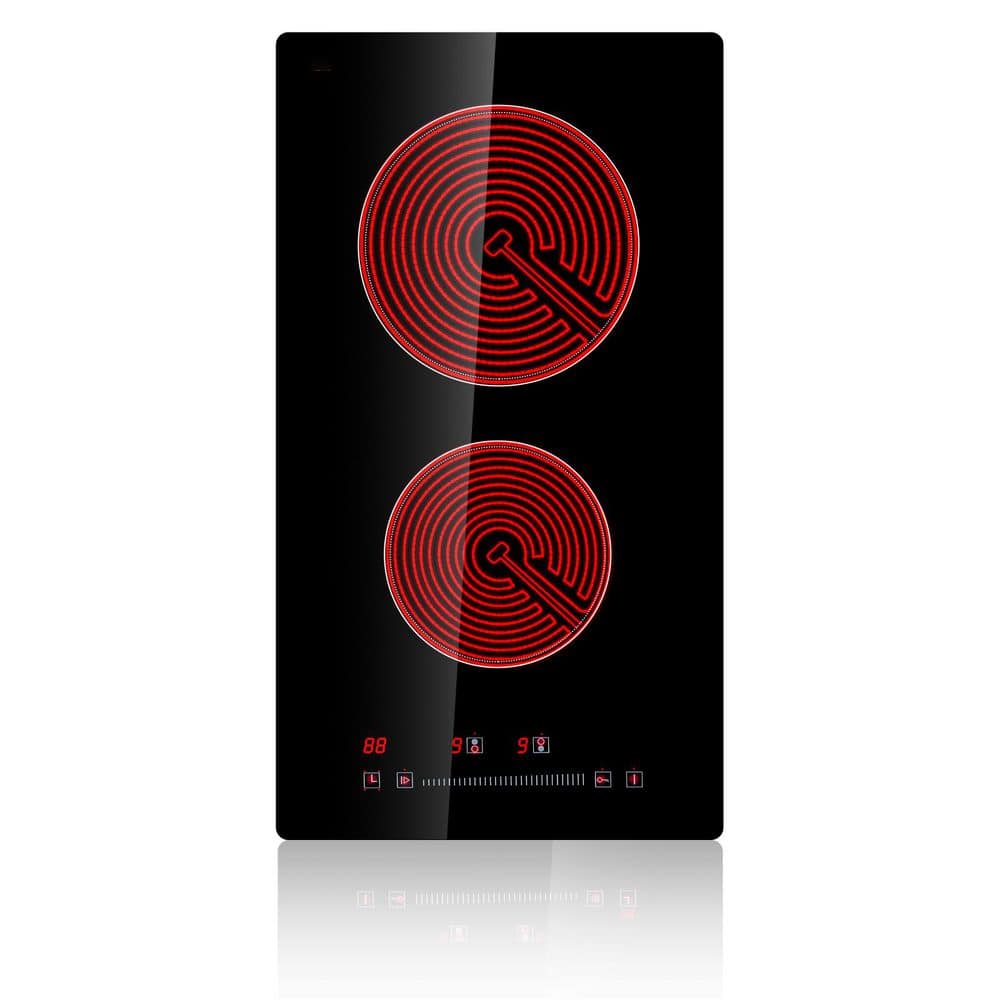 Smooth Top, Elements Built in Electric Stove Top 12 in. 2 Burners Glass Radiant Cooktop with Sensor Touch Control, Black