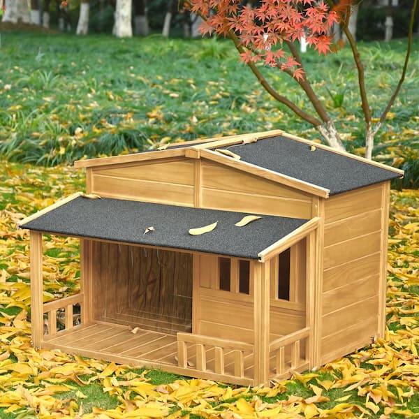 Unbranded 47.2 in. Wooden Dog House, Outdoor Indoor Dog Crate, Pet Kennel With Porch, Solid Wood, Weatherproof Medium