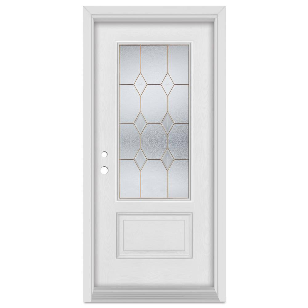 36 in. x 80 in. Geometric Right-Hand Brass Finished Fiberglass Mahogany Woodgrain Prehung Front Door price history on PriceWatchPro