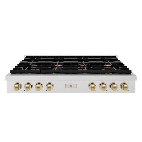 Autograph Edition Paramount 48 in. 8-Burner Porcelain Cooktop in Fingerprint Resistant Steel/Champagne Bronze Accents