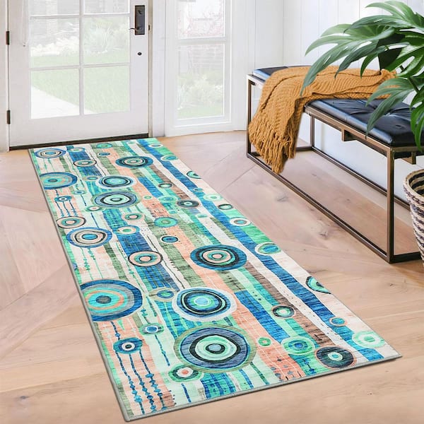 Modern Abstract Printed Rug Living Room Decorative Rug Washable Rug Anti-fouling Non-slip Blue 2X6ft