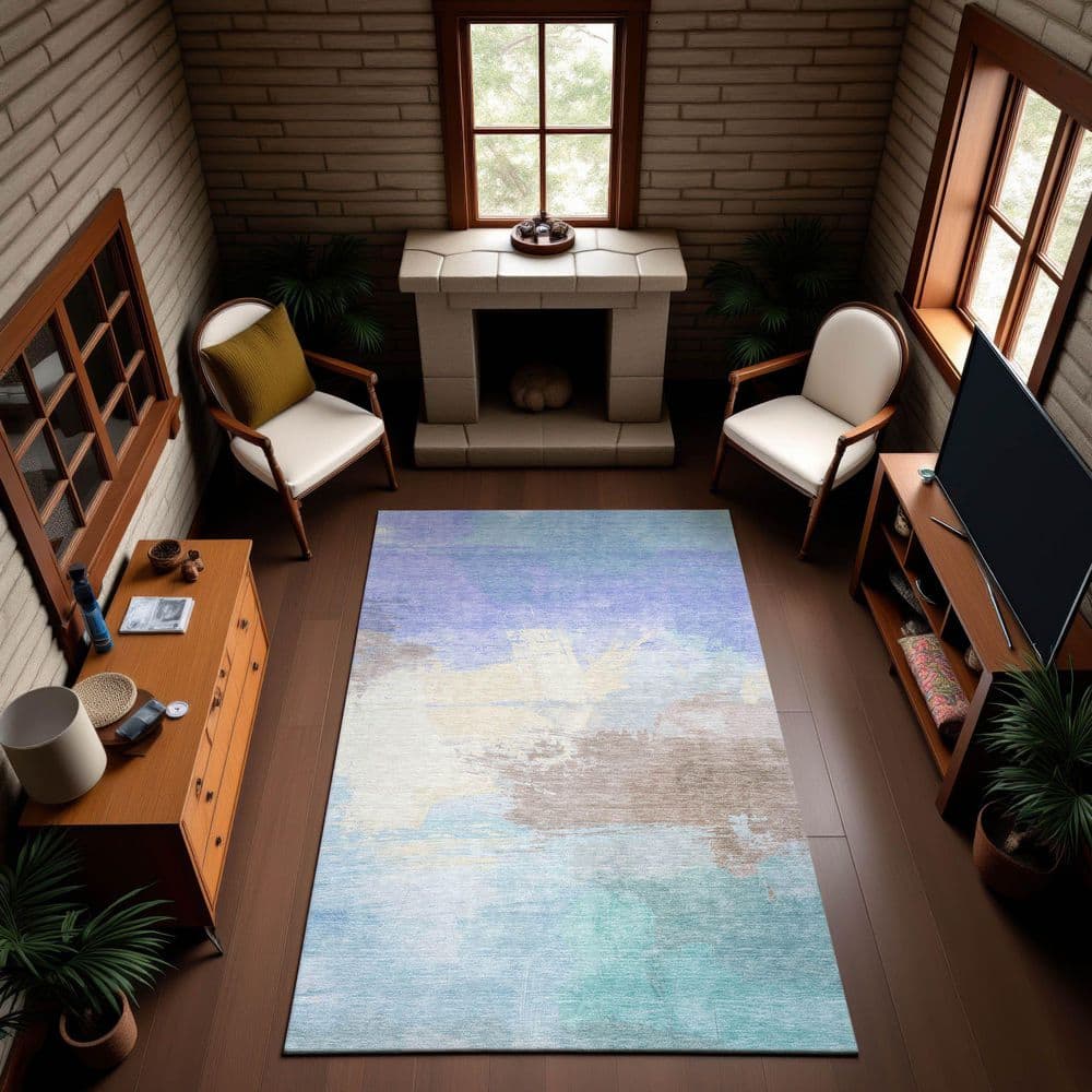 Mayfield Premium Machine Washable Abstract AMF1517 Sky 3 ft. x 5 ft. Area Rug price history on PriceWatchPro