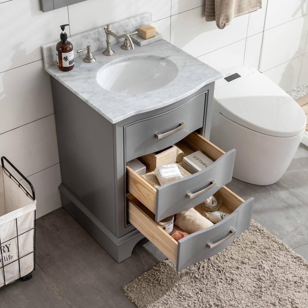 Gray 24'' Freestanding Single Vanity with Marble Top