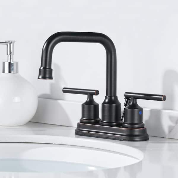 4 in. Centerset Double Handle Bathroom Faucet with Swivel Spout, Lift Rod Drain and Supply Lines in Oil Rubbed Bronze