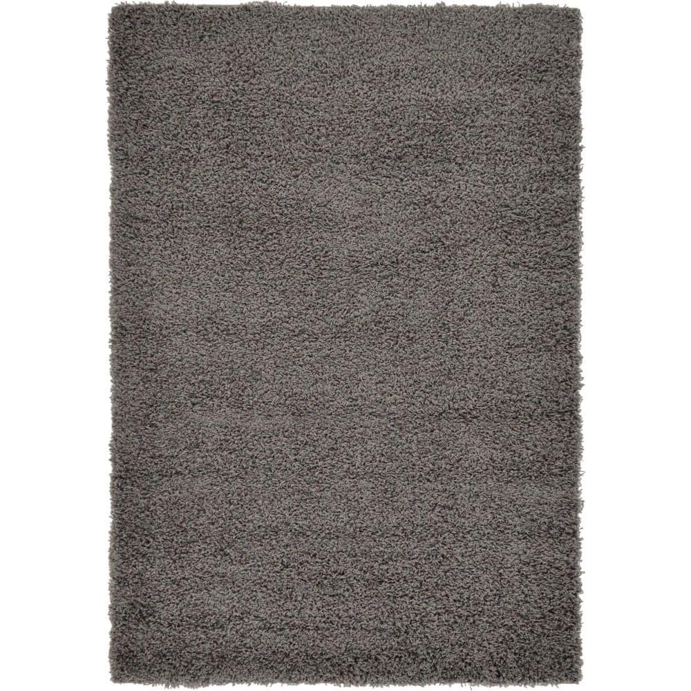 Reversible Gray Solid Shag Synthetic 4' x 6' Rug