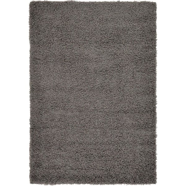 Unique Loom Solid Shag Graphite Gray 4 ft. x 6 ft. Area Rug