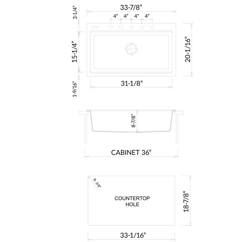 34'' Matte Black Granite Composite Single Bowl Kitchen Sink
