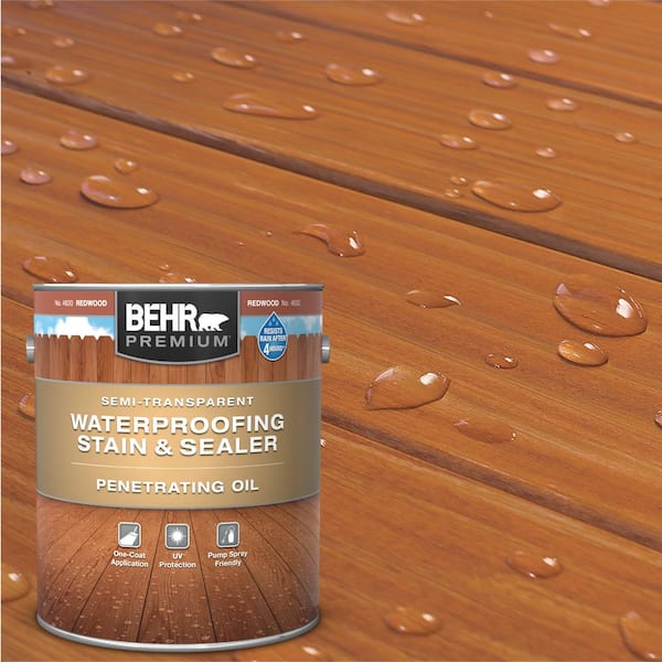 BEHR PREMIUM 1 Gal. #ST-330 Redwood Semi-Transparent Penetrating Oil-Based Exterior Waterproofing Wood Stain