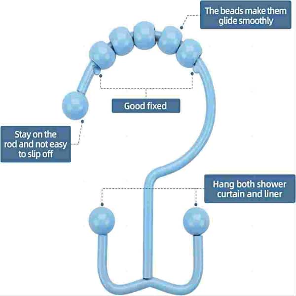 Dyiom Deco Flat Double Roller Shower Curtain Hooks, Metal, Rust Proof Shower Curtain Rings/Hooks, in Blue