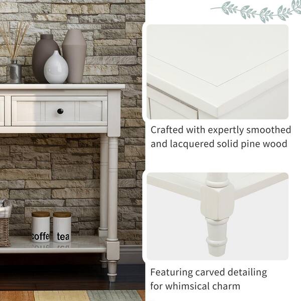 ANBAZAR Ivory Narrow Console Table Sofa Table with Drawers