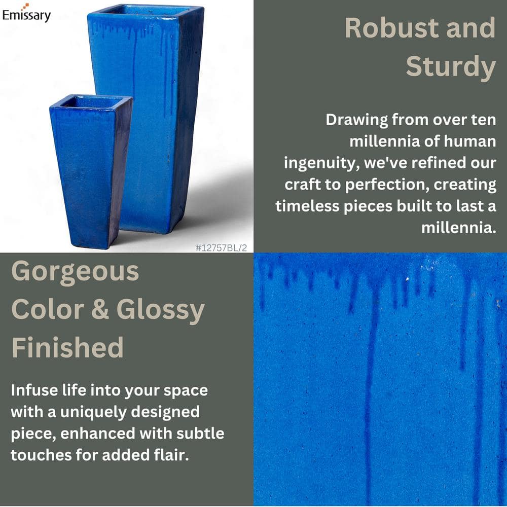 Handcrafted Blue Glazed Large Square Ceramic Planter, 35"