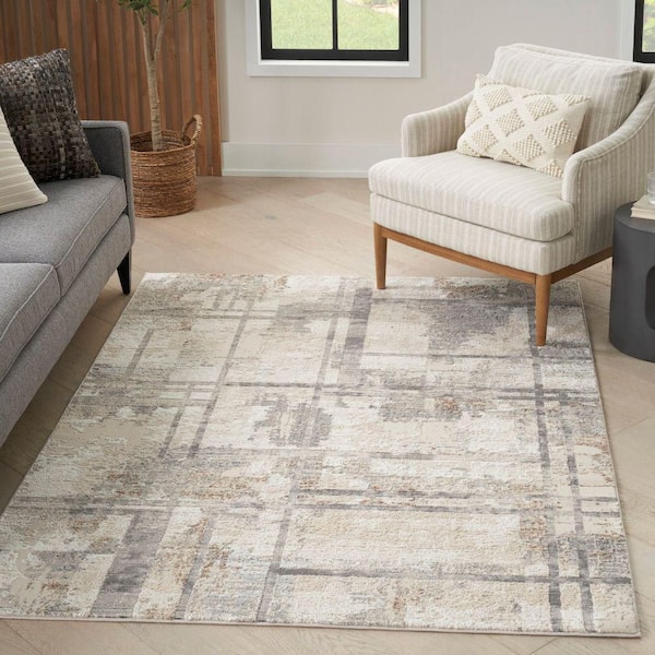 Eco-Friendly Ivory Multicolor 5 ft. x 7 ft. Abstract Contemporary Area Rug
