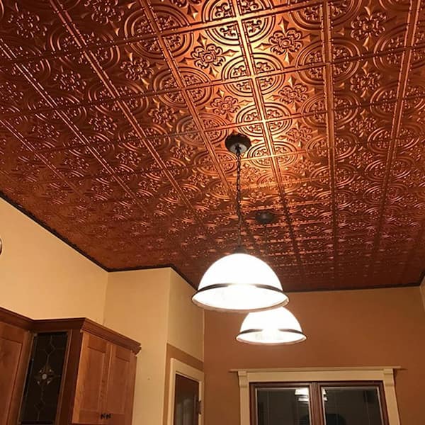 from Plain to Beautiful in Hours Whirligigs 2 ft. x 2 ft. Glue Up PVC Ceiling Tile in Antique Copper (100 Sq. ft./Case)