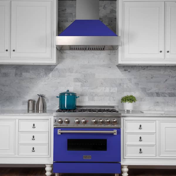 36 in. Legacy Dual Fuel Range with 6 Burners and Electric Convection Oven in Satin Stainless Steel and Blue Matte Door