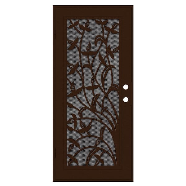 Unique Home Designs Yale 32 in. x 80 in. Right Hand/Outswing Copper Aluminum Security Door with Black Perforated Metal Screen