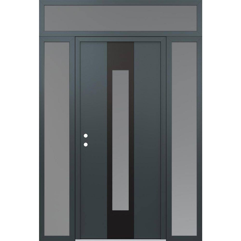 A1 64 in. x 96 in. Panel Black Right-Hand/Inswing Frosted Glass Anth/Anth 2 Sidelite+Transom Steel Prehung Front Door price history on PriceWatchPro