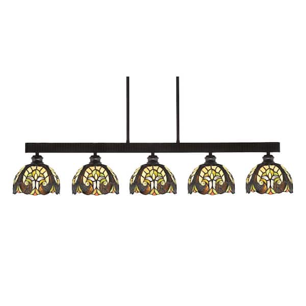 Unbranded Albany 60-Watt 5-Light Espresso Linear Pendant Light with Ivory Cypress Art Glass Shades and No Bulbs Included