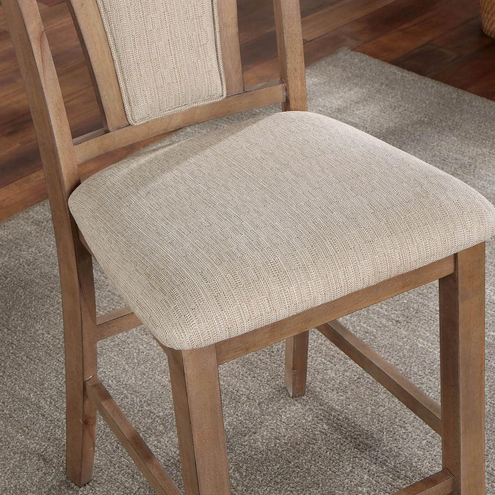 Natural Tone Solid Wood Dining Set with Beige Cushioned Chairs