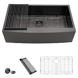 Gunmetal Black 18-Gauge Stainless Steel 36 in. Single Bowl Farmhouse Apron Front Kitchen Sink with Bottom Grid