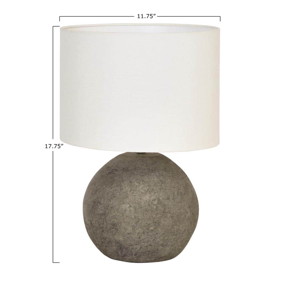 Distressed Grey Terracotta Table Lamp with White Canvas Shade