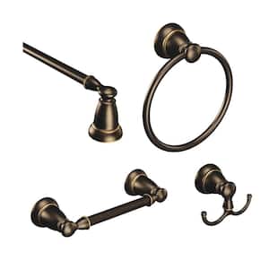 Banbury 4-Piece Bath Hardware Set with 18 in. Towel Bar, Paper Holder, Towel Ring, and Robe Hook in Mediterranean Bronze