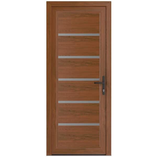 30 in. x 80 in. Left-hand/Inswing Frosted Glass Walnut Steel Prehung Front Door with Hardware