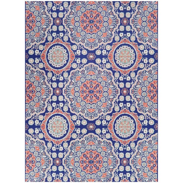 Hampton Bay Blue 5 ft. x 7 ft. Medallion Indoor/Outdoor Area Rug