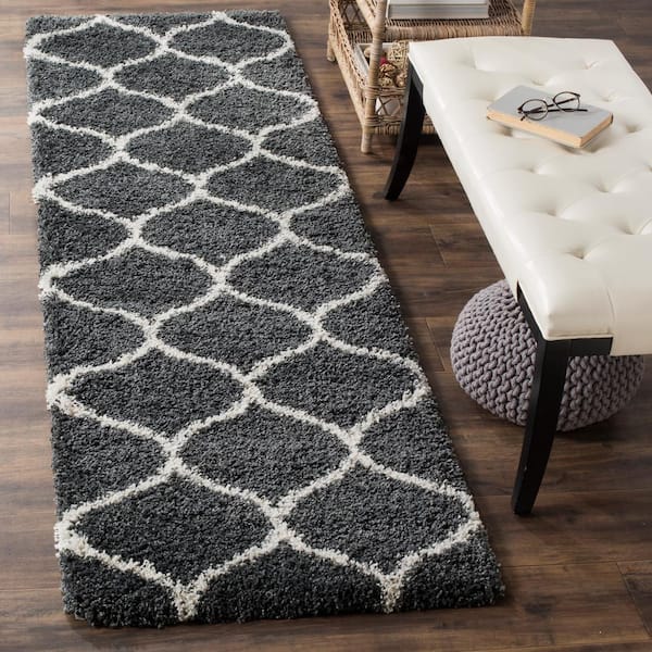 Hudson Shag Dark Gray/Ivory 2 ft. x 12 ft. Trellis Runner Rug