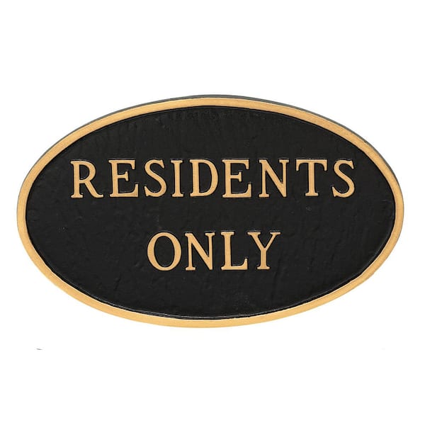 Montague Metal Products 10 in. x 18 in. Large Oval Residents Only Statement Plaque Sign - Black/Gold