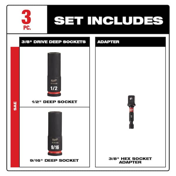 Milwaukee - SHOCKWAVE Impact Duty 3/8 in. Drive Deep Well Socket Set (3-Pack)