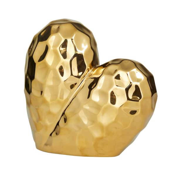 Litton Lane Gold Porcelain Dimensional Angled Origami Inspired Heart Sculpture
