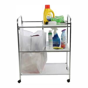 Silver Metal 2 Tray Cleaning Mobile Accessory Cart with Wheels