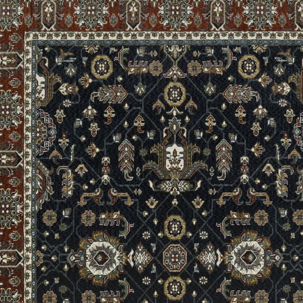 10 ft. x 13 ft. Navy Blue, Rust Oriental Washable Area Rug