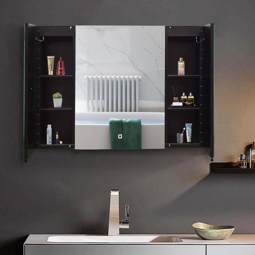 36 in. W x 26 in. H Rectangular LED Lighted Medicine Cabinet with Mirror, W