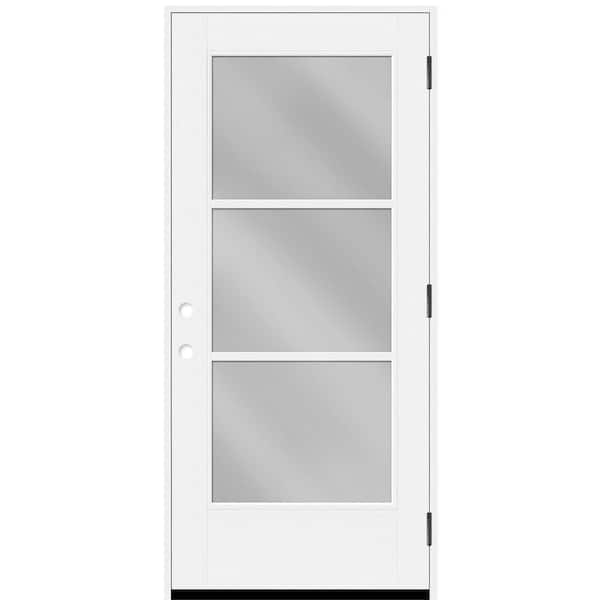 Legacy 32 x 80 in. Icon 3L Modern Clear Glass LHOS Unfinished Primed Fiberglass Prehung Front Door w/ 6-9/16 in. Jamb