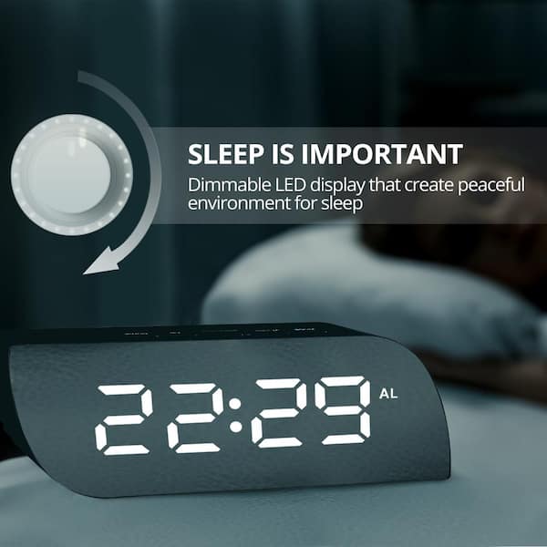 Digital LED Mirror Alarm Clock w/ Temperature LED Light Table Time Bedside Clock 