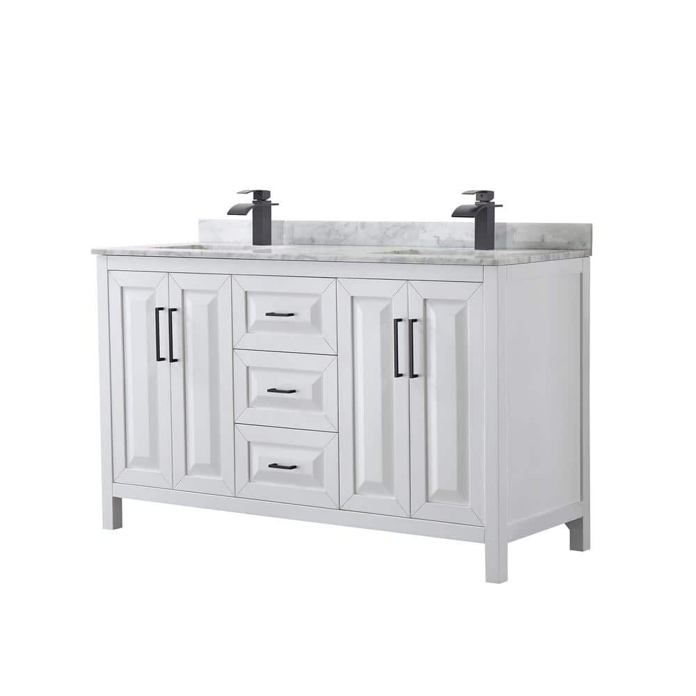 Daria 60 in. W x 22 in. D x 35.75 in. H Double Bath Vanity in White with White Carrara Marble Top price history on PriceWatchPro