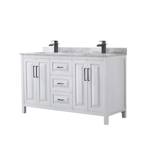 Daria 60 in. W x 22 in. D x 35.75 in. H Double Bath Vanity in White with White Carrara Marble Top