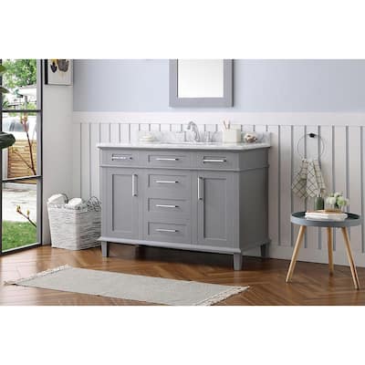 Sonoma 48 in. W x 22 in. D Vanity in Pebble Grey with Marble Vanity Top in Carrara with White Basin