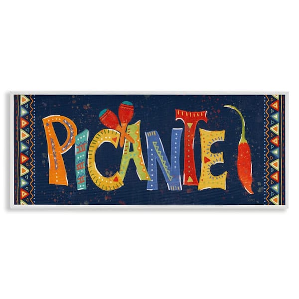 Stupell Industries Picante with Spicy Pepper by Veronique Charron White Framed Food Giclee Art Print 13 in. x 30 in.