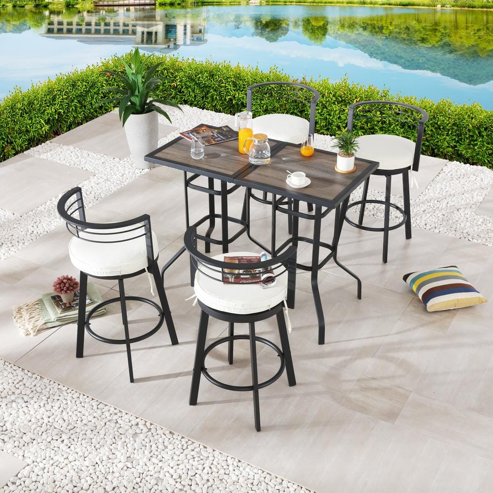 Patio Festival 6-Piece Metal Bar Height Outdoor Dining Set with Beige ...