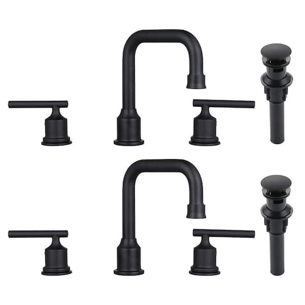 8 in. Widespread Double Handle High Arc Bathroom Faucet in Black 2-PACK