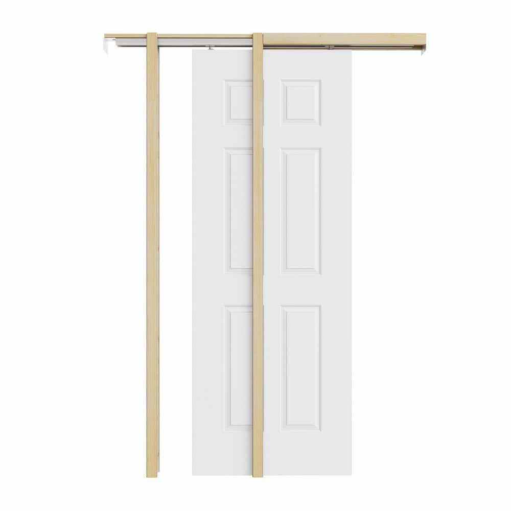 30 in. x 80 in. White Primed 6-Panel Molded Solid Core Wood Pocket Door with Door Frame, Hardware Kit and Soft Close price history on PriceWatchPro