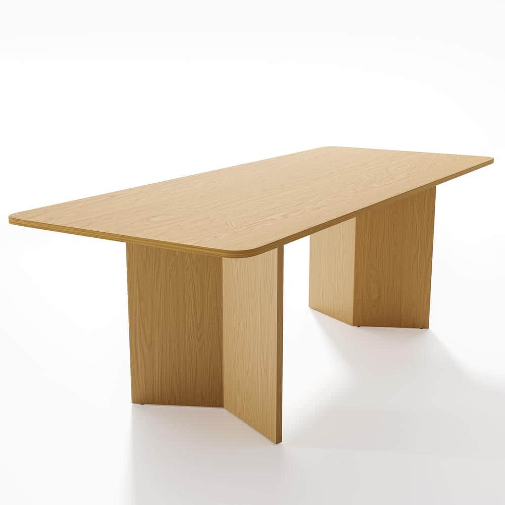 Brix Modern Rectangle Oak Wood Top 79 in. Double Pedestal Base Dining Table Seats 8