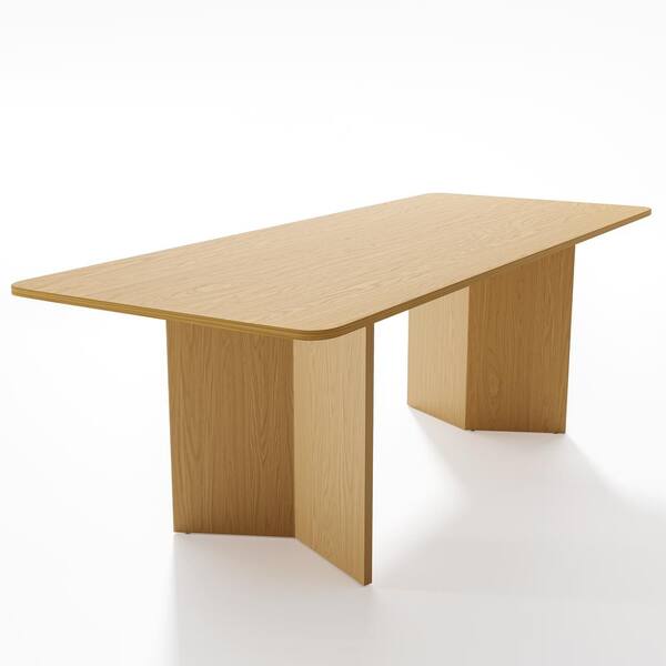 Dovelina Brix Modern Rectangle Oak Wood Top 79 in. Double Pedestal Base