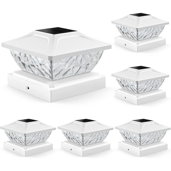 6 Pack Waterproof ABS Solar Post Cap Lights Outdoor Dual Mode Brightness for 4x4 4.5x4.5 5x5 Cable Railing System