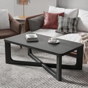 50 in. Black Rectangle Solid Wood Coffee Table with Round Corners