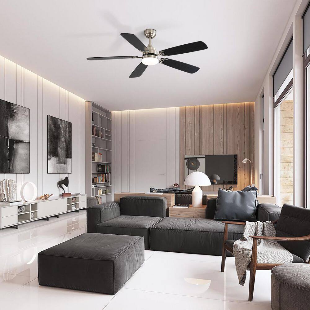 52 in. Indoor Brushed Nickel Downrod Mount & Flush Mount Standard Ceiling Fan with Dimmable LED Light and Remote price history on PriceWatchPro