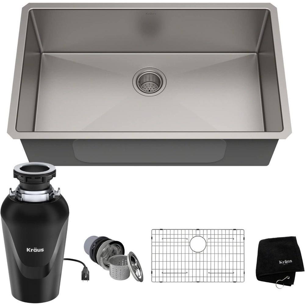 32 in. Undermount Single Bowl 16-Gauge Silver Stainless Steel Kitchen Sink 